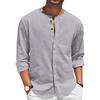 Foreign trade men's cotton and linen shirt long-sleeved T-shirt button-neck casual beach shirt