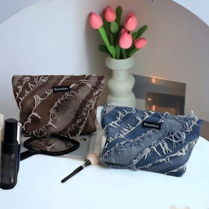 Denim Tassel Cosmetic Bag, Large-capacity Storage Bag, Portable Toiletry Bag, Lotion Brush Bag, Finishing Bag