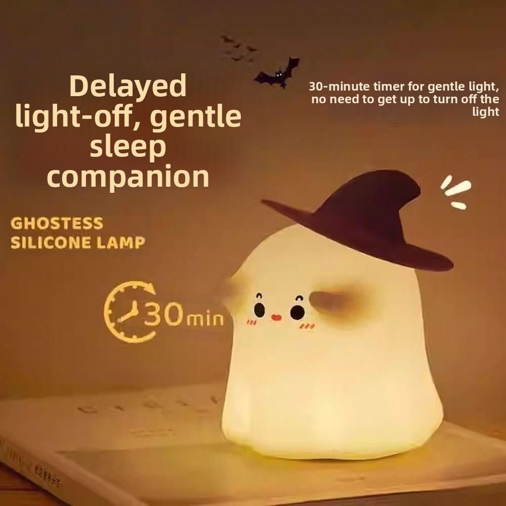 Helloween RGB LED Night Light 3 Levels Brightness Timer Bedroom Bedlight Pumpkin Ghost Rechargeable Night Lamp Desktop Ornaments