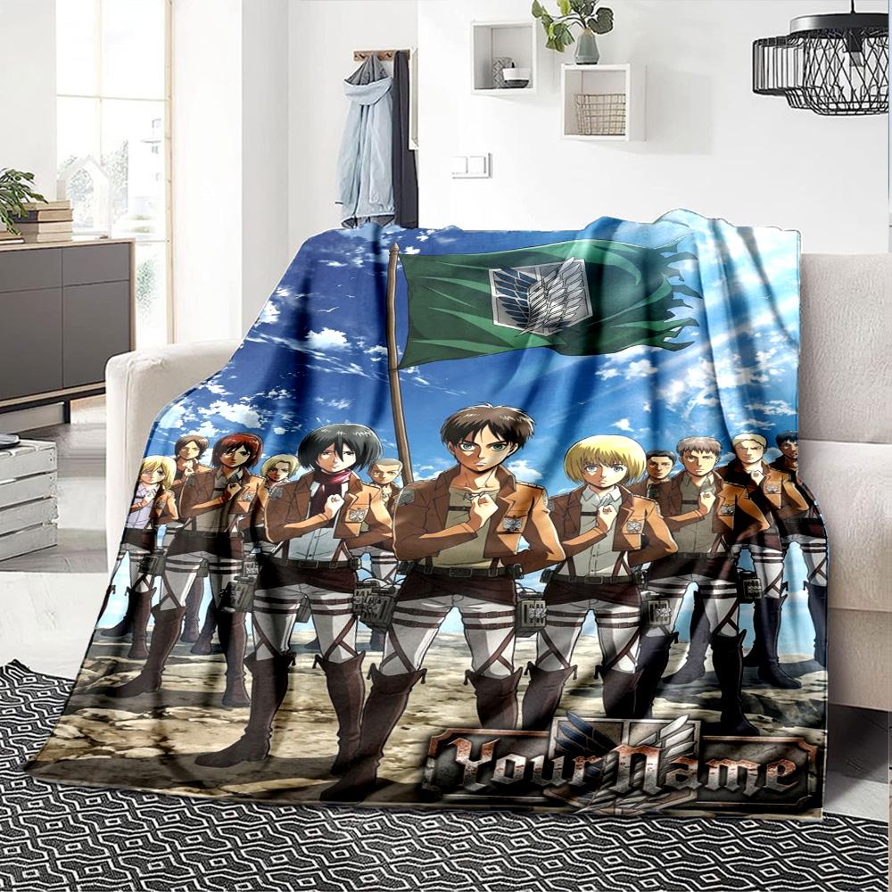 Name Custom Anime Titan Attack Print Flannel Blanket High Quality Warm Comfortable Cover for All Seasons Perfect for Gifts Home Decor