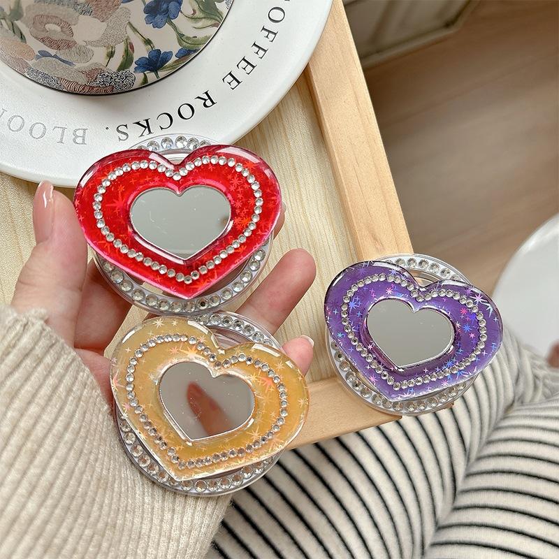 Japanese Small Fresh Glitter, Sequined Love Mirror, Mobile Phone, Airbag Bracket, Rhinestone, Magnetic Paste, Desktop Support Frame
