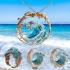 Ocean-Inspired Jewelry Bohemian Style Blue Wave Necklace Earrings & Ring Ideal For Daily & Party Wear Perfect Gift For Her
