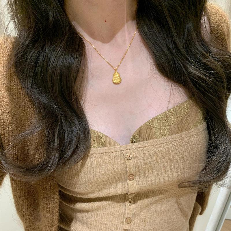 Crushed ice ice gourd necklace female niche high-end ancient method burst gold Fulu collarbone chain