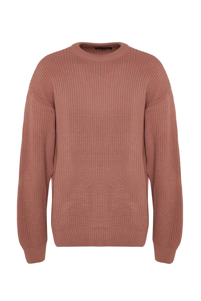 Herrenmode Neuer Pullover Altrosa Oversize-Passform Weite Passform Rundhalsausschnitt Basic Strickwaren Pullover