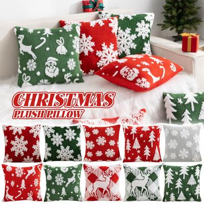 17.7*17.7in Christmas Pillow Cover Solid Color Embroidery Home Pillow Waist Cushion Cover