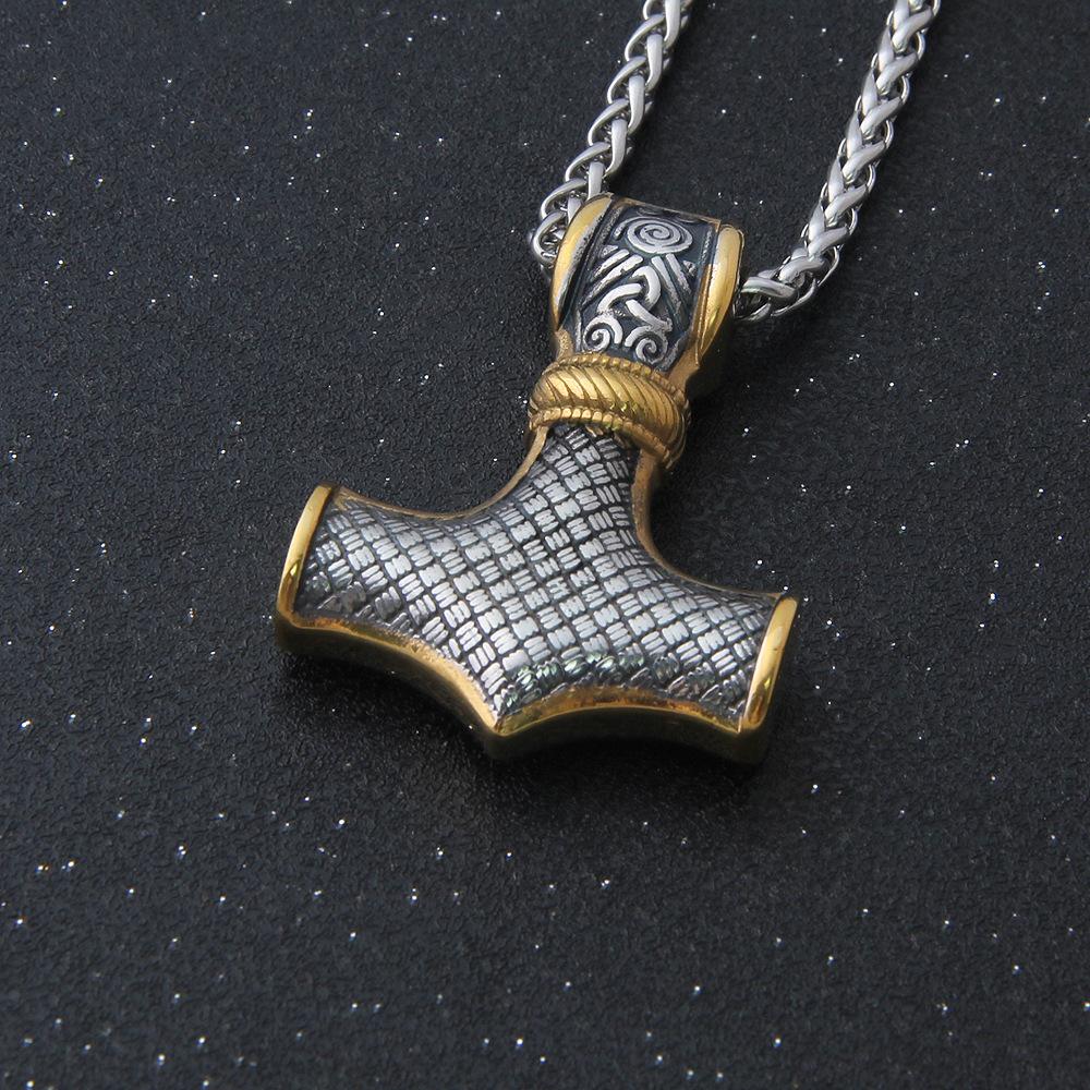 Skandinavischer Anhänger Punk-Halskette für Männer Thor Hammer Mjolnir Wikinger Amulett Hammer Nordischer Schmuck Metallkette Anhänger Schmuck