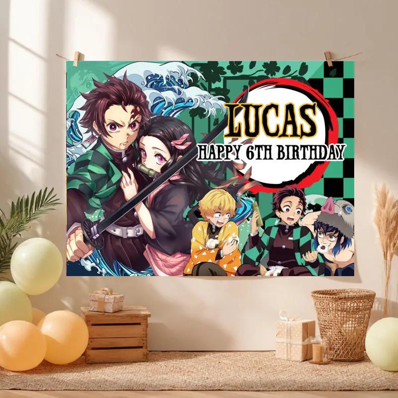 Demon Slayer Kimetsu Yaiba background, birthday, anime, Japanese, for children, boys and girls, party, customizable name, F206