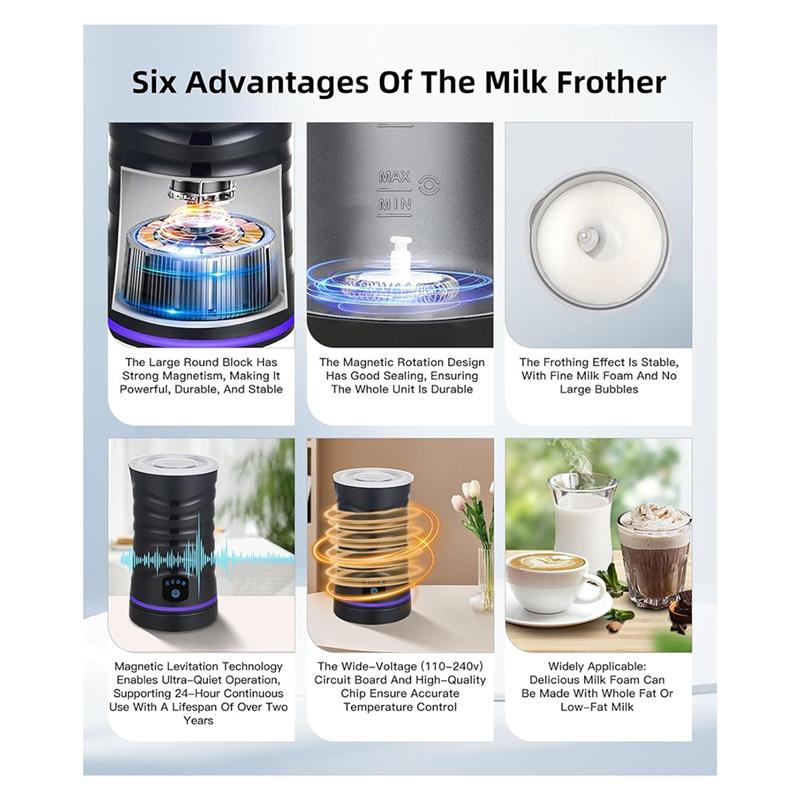 

A78E-Electric Milk Frother With Non-Stick Coating For Hot And Cold Milk Frother,Automatic Shut-Off,For Coffee,Milk Eu Plug