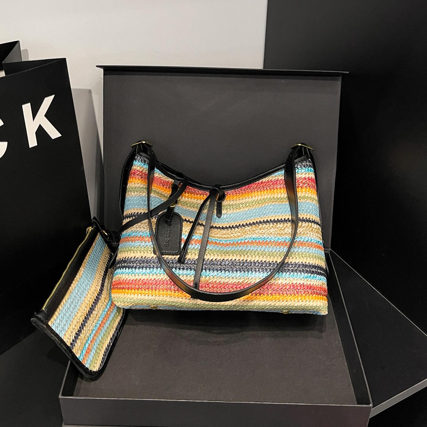 

Underarm woven bag women s new trendy fashion casual contrasting color striped tote bag crossbody versatile shoulder bag
