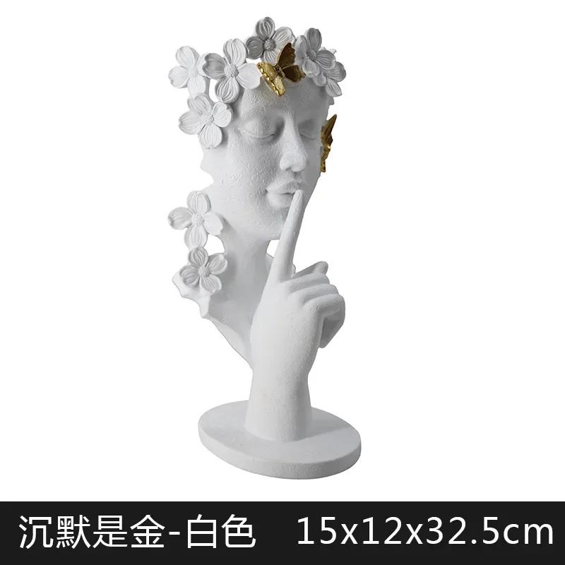 Pozłacana Rzeźba Portretowa Cisza Jest Złotem Girlanda Figurka Posążek Dekoracja Biurka Postać Żywice Ozdoby Abstrakcyjne Rękodzieło