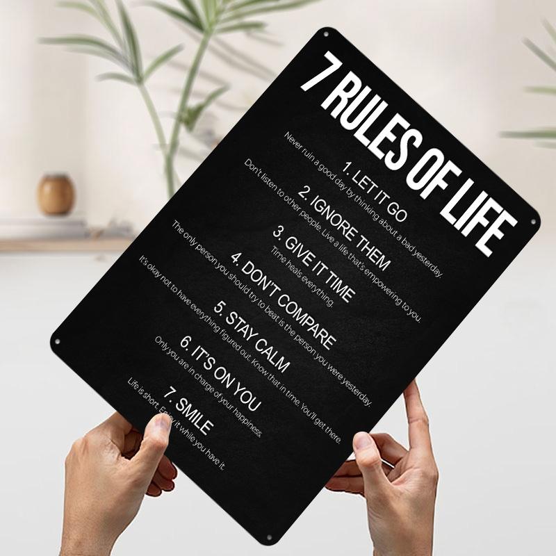 7 Rules of Life Poster Customized Wall Art Vintage Metal Signs Retro Tin Plaque for Man Cave Home and Decoration Gaming House
