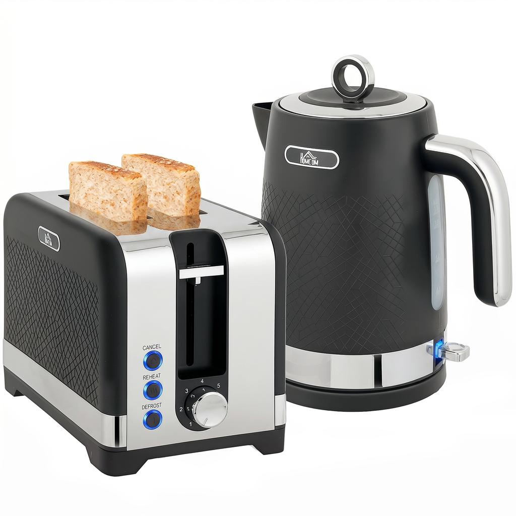 Sleek Textured Kettle and Toaster Set - Black