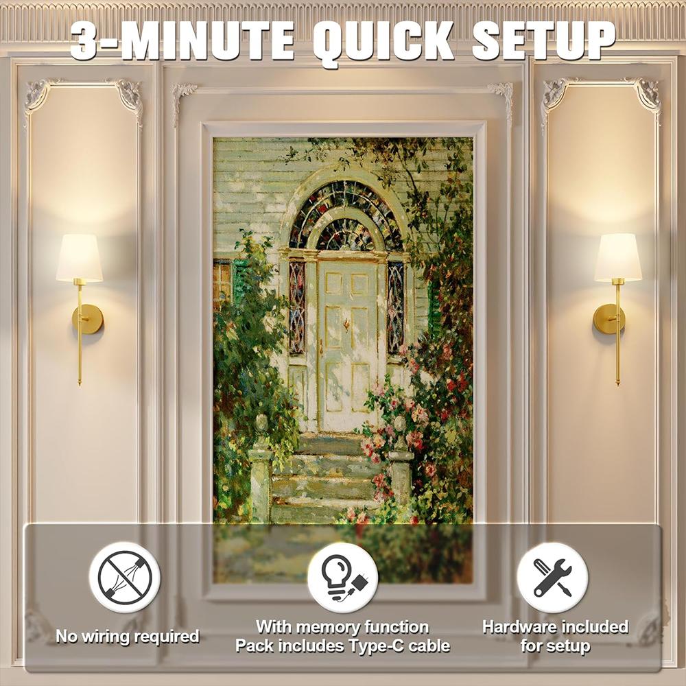 Wire-Free Bedroom Bedside Lamp Canvas Shade Gold Wireless Rechargeable Dimmable Wall Light Living Room Decorative