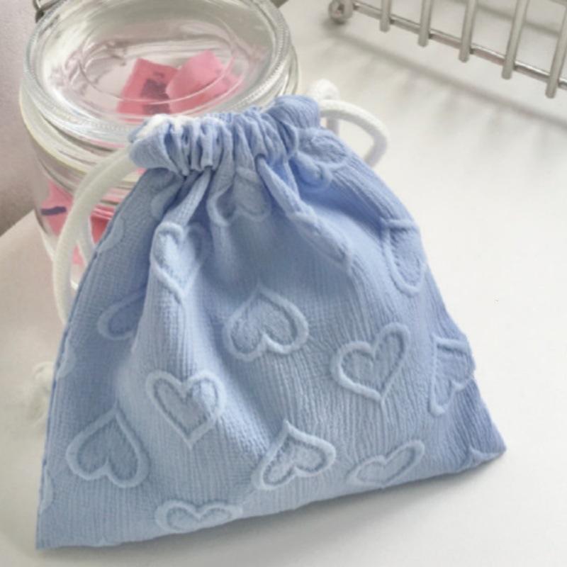 Korean Style, Heart-shaped Jacquard, Hand-held Hanging Bag, Ins, Travel Handbag, Student Storage Bag, Drawstring Pocket