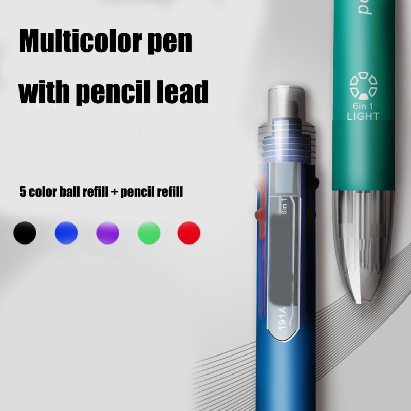 Multifunction Multicolored Ballpoint Pen Mechanical Pencil, 5-Color-in-1 Retractable Ballpoint Pen for School Office