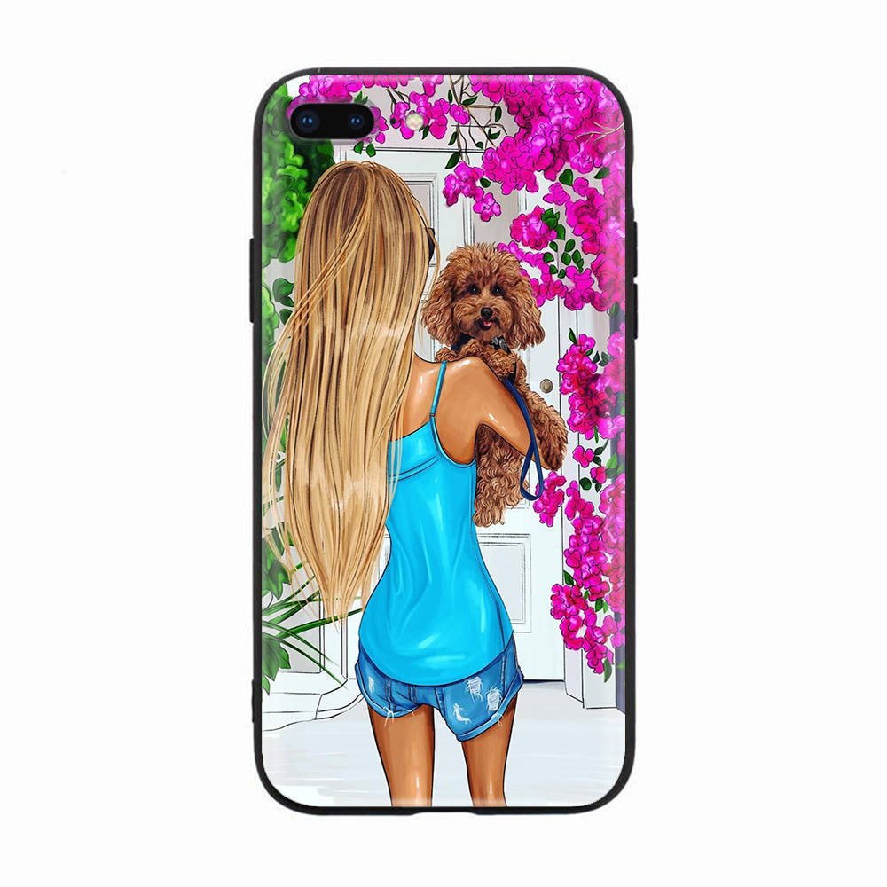 Černé pouzdro pro Xiaomi Redmi 13C Note 9 iPhone XR 7 8 14 15 11 12 13 X XS Pro Max Samsung A25 S23 S24 FE Ultra Plus Dívky a mazlíčci