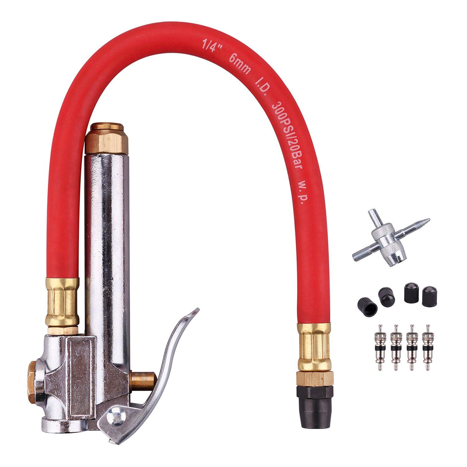 WYNNsky Bayonet Style Tire Inflator Gauge, With Heavy Duty Straight Head Air Chuck And 12 Hose - 10 To 90 PSI