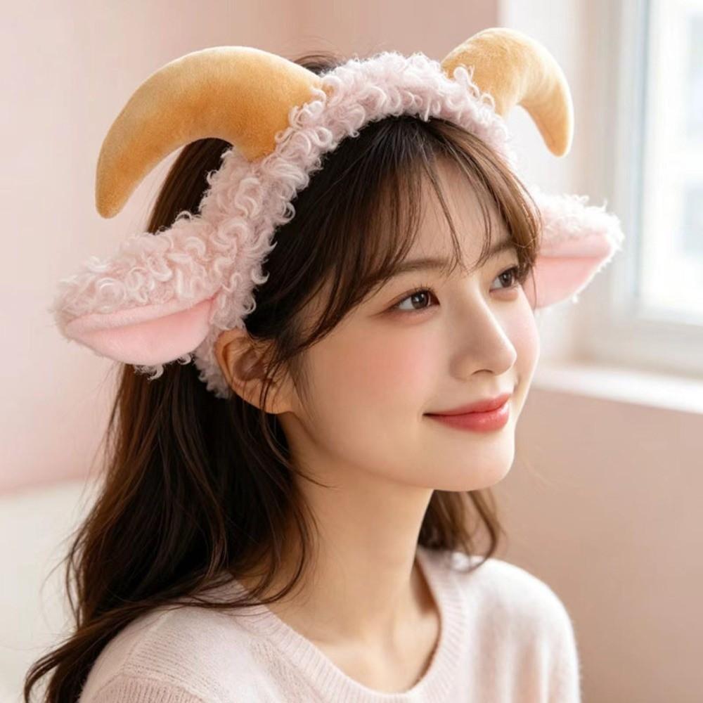 Soft Goat Ears Headband Plush Lamb Cosplay Tail Comfortable Wear Sheep Horn Hair Band Photo Props