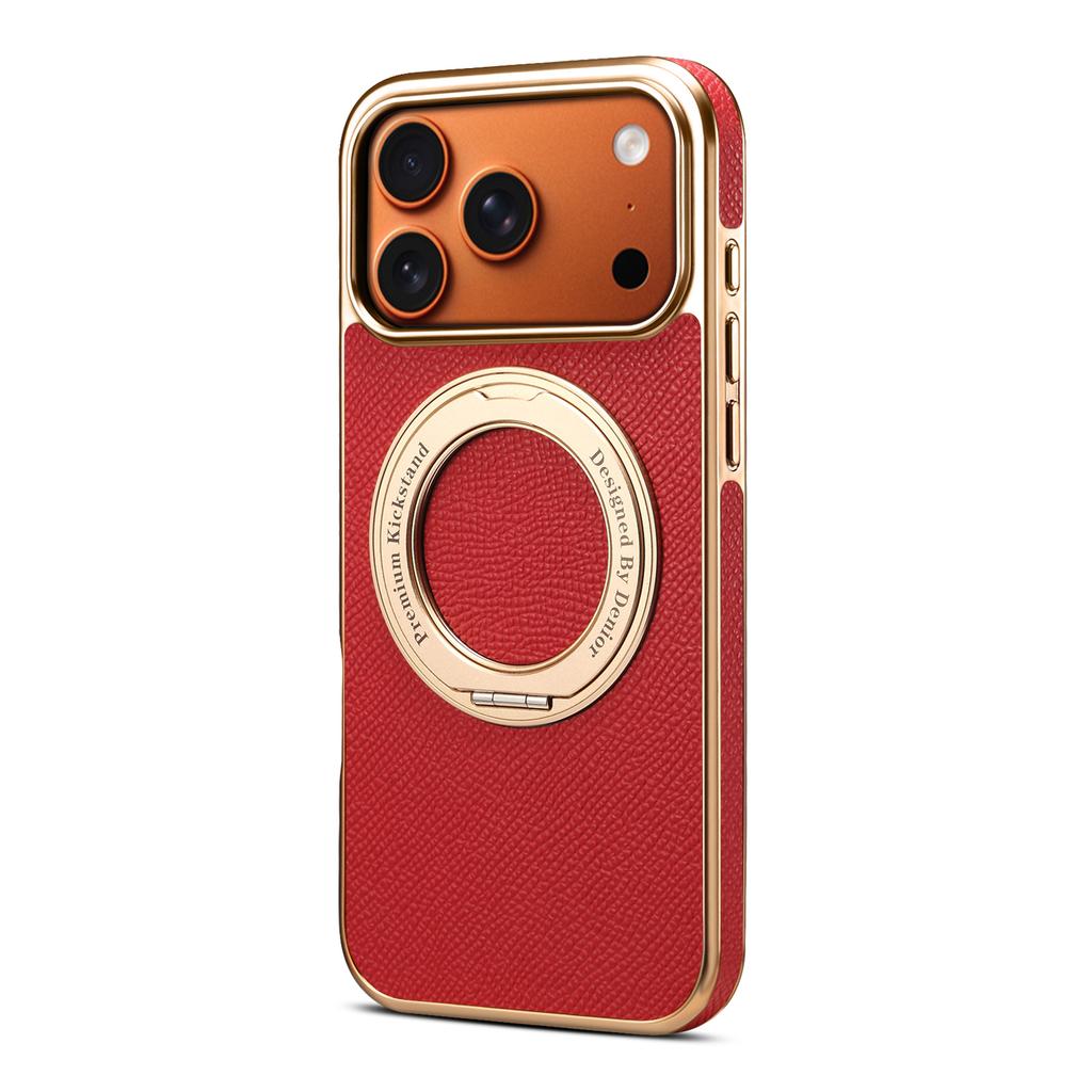 360 Rotating Magnetic Genuine Cowhide Leather Phone Case for iPhone 17 Pro Max 16 Plus 15 14 13 for Magsafe Kickstand Cover