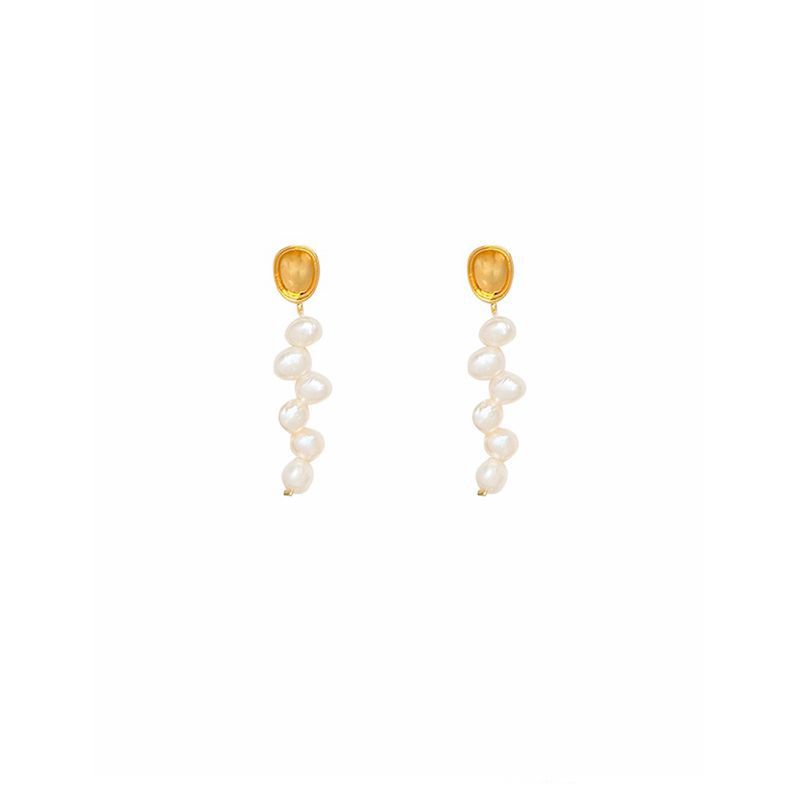 Baroque Special-shaped Freshwater Pearl Earrings Women's Fashion Temperament Elegant Long Petal Pearl Fringed Stud Earrings