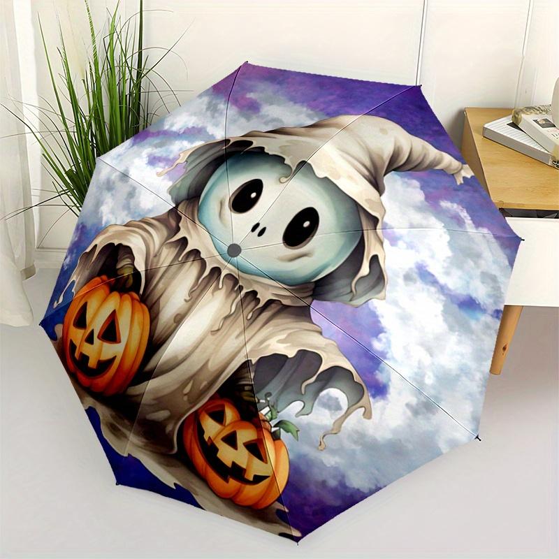 

1pc Halloween Ghost Pattern Umbrella, Fashionable, Personalized, High-Value Folding Umbrella, a Must-Have for Summer, 8-Rib Durable Iron Frame, T
