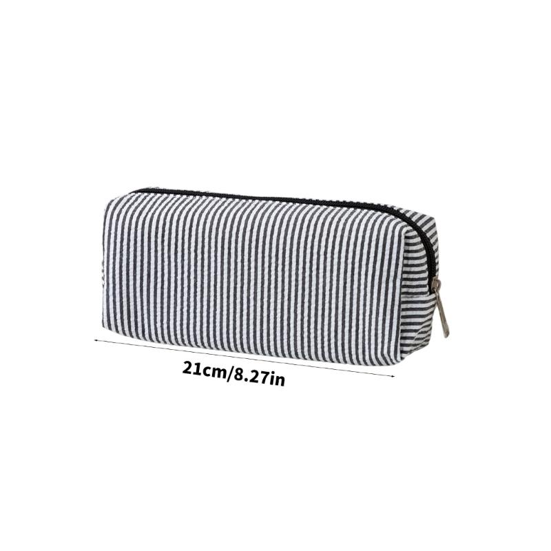 Multiunction Striped Pencil Case Water Resistant Polyester Pen Pouches Travel Cosmetics Bag For School Office Supplies
