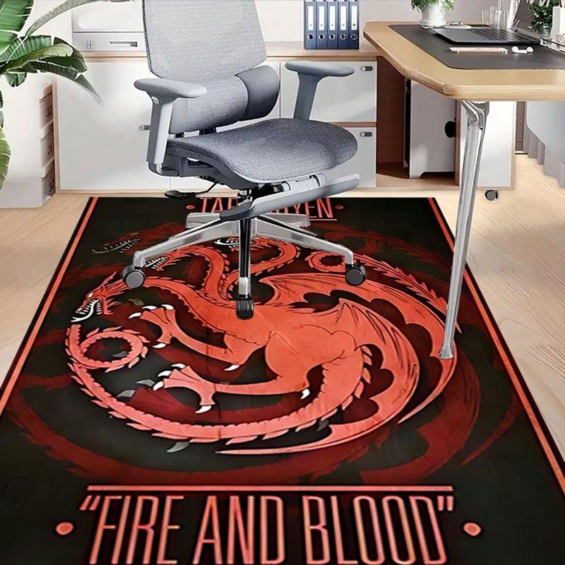 1pc Fire and Blood Office Carpet Chair Mats, Home Decor Mat | Fantasy Theme Mat | Durable Mat, Dragon DecorB10