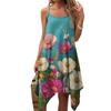 Damen Sommer Casual Vintage Blumenmuster Rundhals Verstellbares Trägerkleid mit Taschen