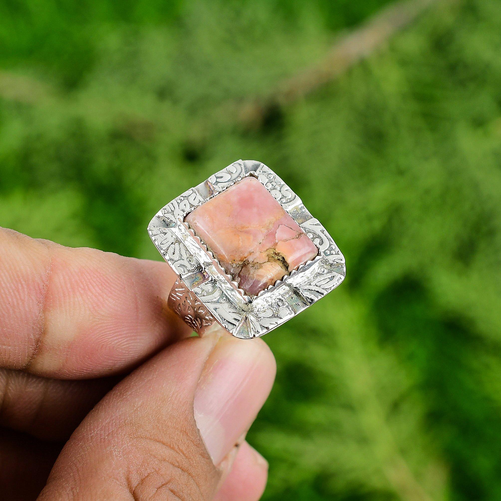 

Natural Rhodonite Gemstone Promise Adjustable Ring 925 Sterling Silver Jewelry Adjustable