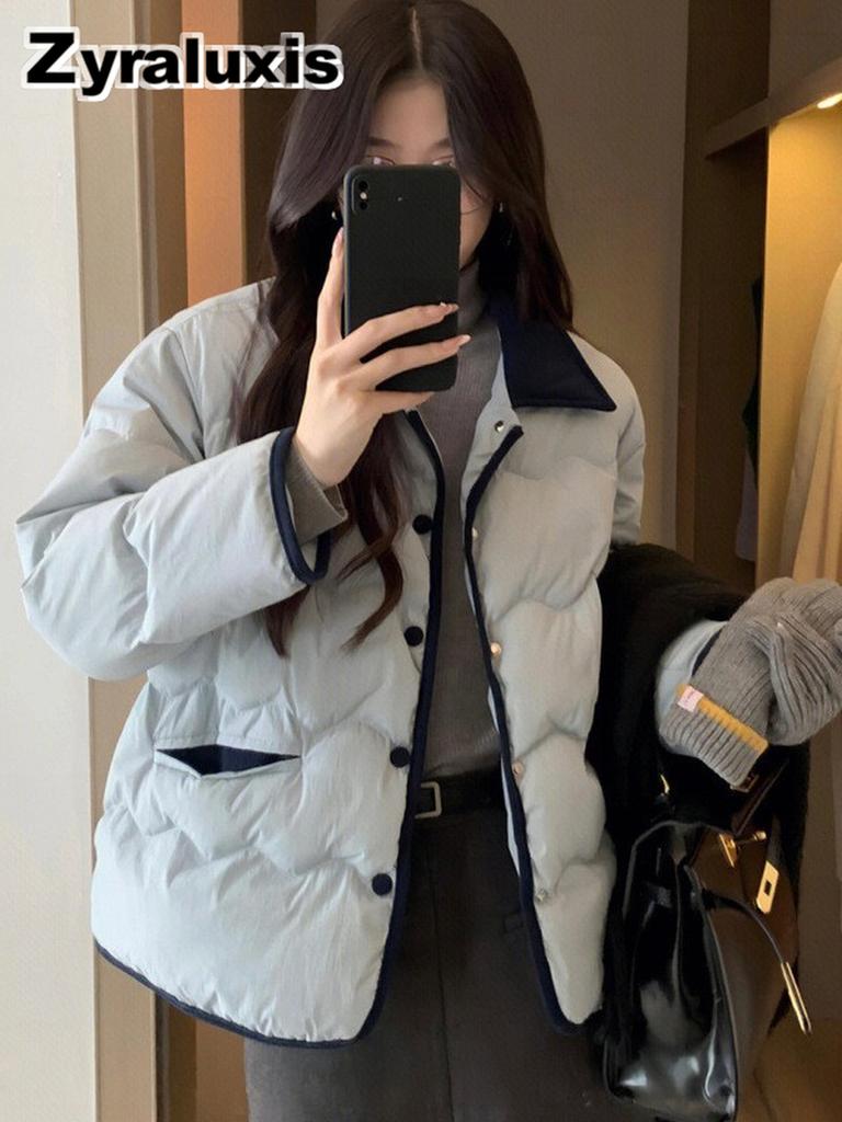 Women's Puffer Coat with Lambswool Blend and Stand Collar for Fall Winter Casual Wear