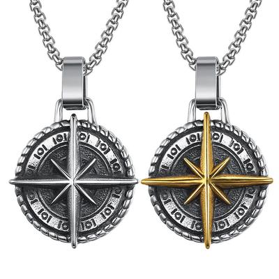 New Retro Compass Stainless Steel Chain Necklace Personalized