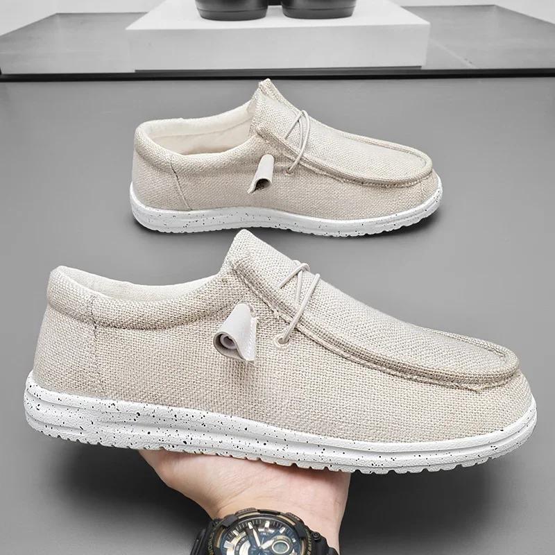 Fashion Men Canvas Shoes Luxury Brand Slip-on Mens Loafers Breathable Lightweight Men Casual Shoes Driving Shoes Plus Size 39-47