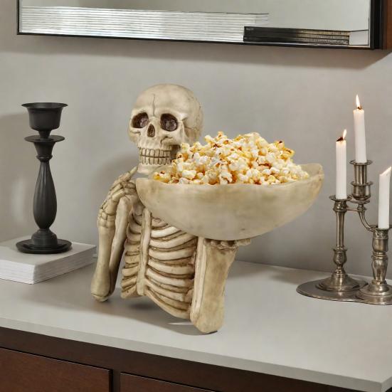 Halloween Skull Candy Bowl Scary Skeleton Key Fruit Snack Storage Tray Resin Punk Skull Decor for Home Tabletop Party Bar
