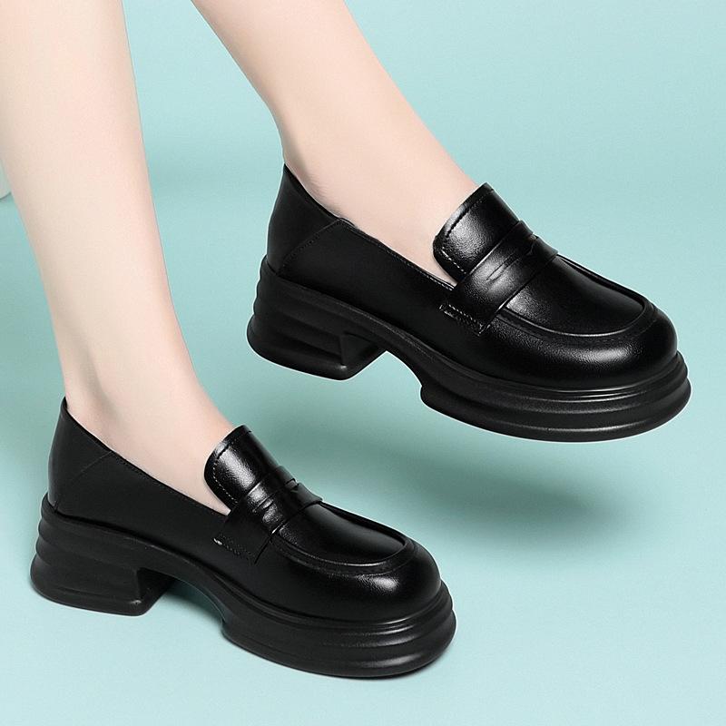 Platform small leather shoes women, new spring women's shoes single shoes black work shoes British loafers