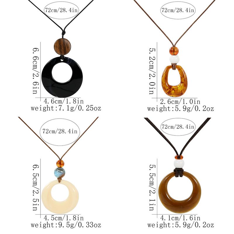 Resin Round Hollow Pendant Necklaces for Women Vintage Long Rope Sweater Chain Necklaces Niche Party Jewelry Accessories
