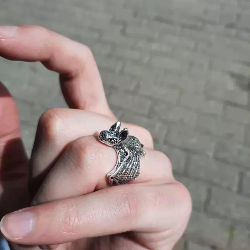 Retro Dark Bat Ring For Men Silver 3 colors Street Punk Gothic Adjustable Ring Handmade Jewelry Biker Accessories Man Gift