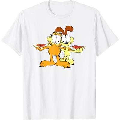 Garfield & Odie Blije Pizza Knuffel Cartoon Kat T-shirt