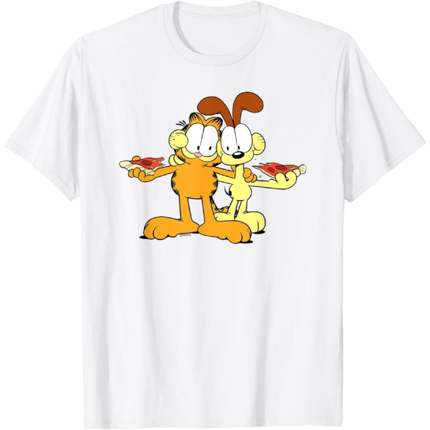 

Garfield & Odie Happy Pizza Hug Cartoon Cat T-Shirt XXXXXL білий