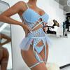 New Fashion Lingerie Lace Cross Mesh Pleated Fishbone Sexy Lingerie Sets
