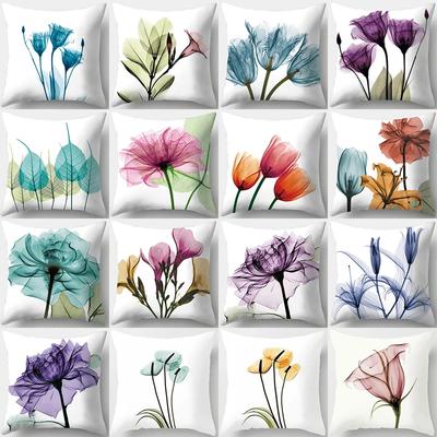Home Decoration Watercolor Flower Pattern Decoration Polyester Pillow Case Cushion Cover Suitable for Bedroom, Living Room, Sofa