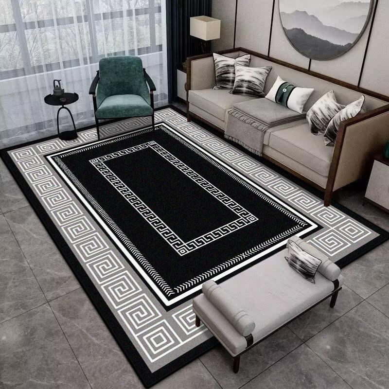 Moderní Jednoduchá Domácí Podložka Měkký Luxusní Koberec do Obývacího Pokoje Protiskluzový Ložnicový Luxusní Dekorace Černý Plošný Koberec Podložka na podlahu