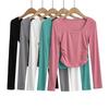 YPFF Trendy Women's Sexy Square Neck Long Sleeve Ruched Waist Top - Autumn Collection