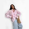 Hot Selling Summer/Spring Long Sleeve Striped Loose Shirt with Two Pockets