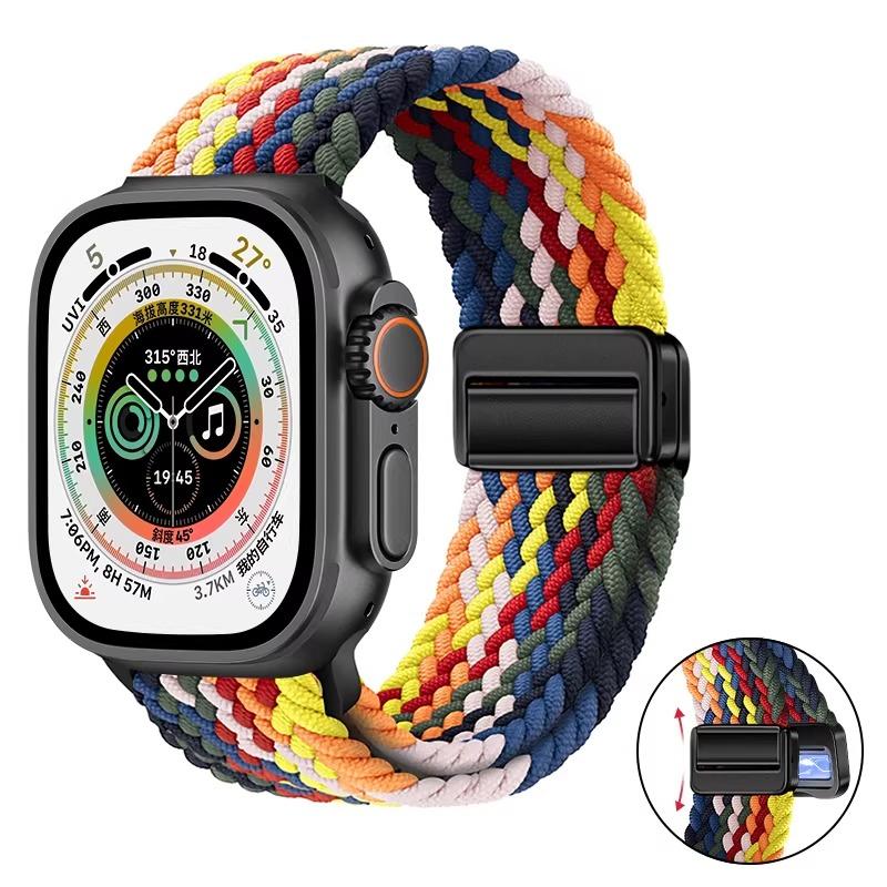Nylon Braided Band For Apple Watch Series Ultra 3 2 1 49mm 11 10 46mm 42mm 9 8 7 45mm 41mm Magnetic Strap iWatch 6 5 SE 44/40mm Belt