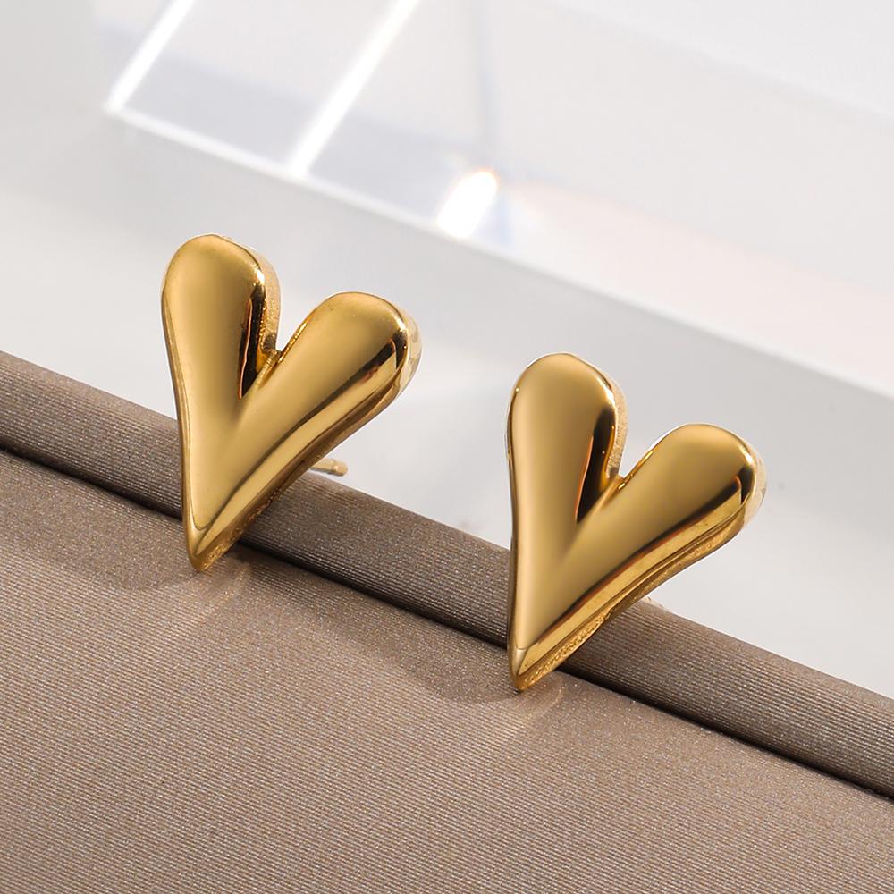 316L Stainless Steel Heart Stud Earrings for Women 18K Gold Color Plated Waterproof Charm Trend Basic Daily Zircon Gift