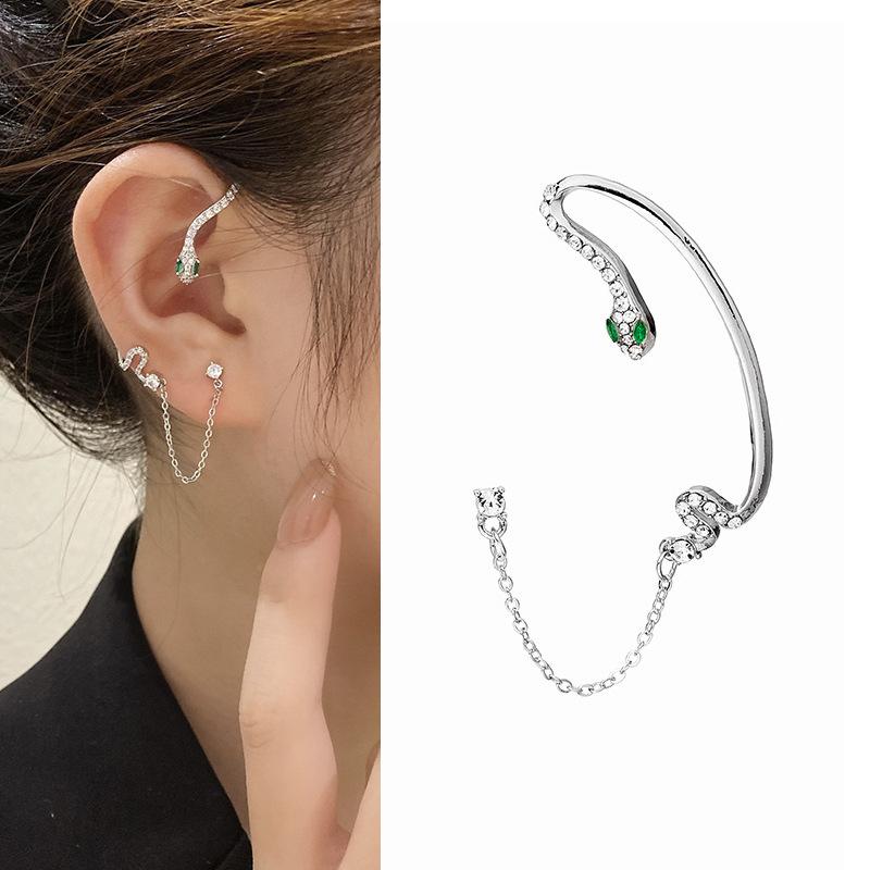 Personalized Integrated Earbone Clip Earrings, Asymmetrical Full-Drilled Butterfly Serpentine Earrings
