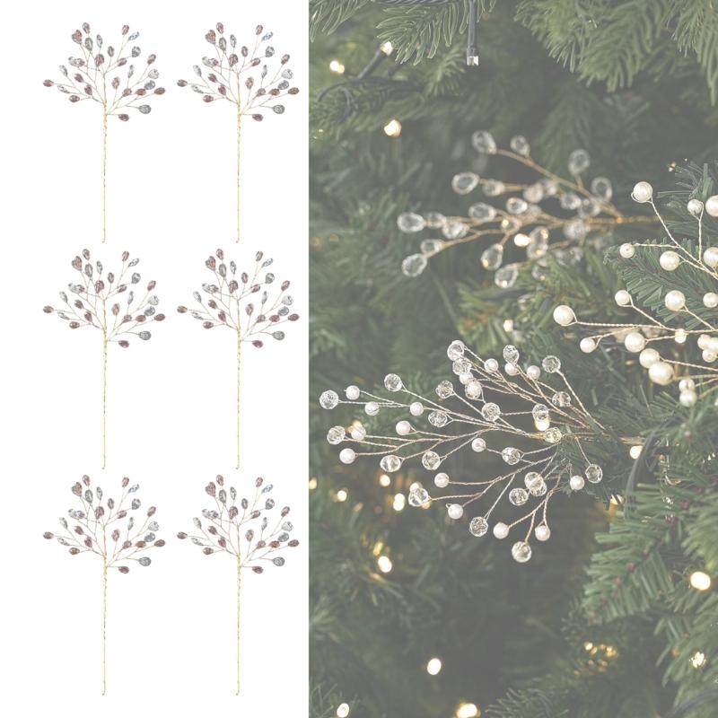 Ready-to-Place Christmas Branch Pick with Extended Stem for Decorating Tree, Wreath, Garlands, and Table Displays
