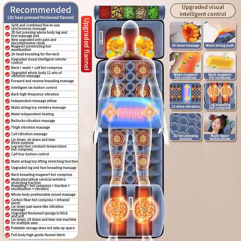 JINKAIRUI Full Body Electric Massage Mattress Multi-function Shoulder/Neck/Waist/Back Kneading Vibration Massage Pad with Heatin