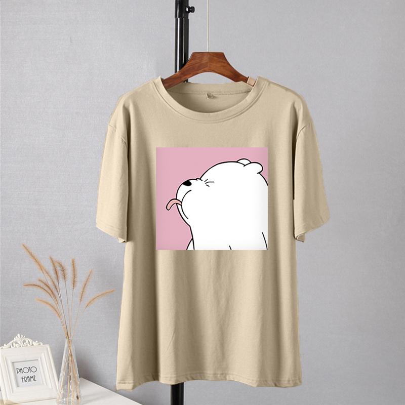 Shellsuning Summer Cute Printed Cotton T Shirt Women Loose Short Sleeve Trend Tees Female Casual Streetwear All-match Basic Tops