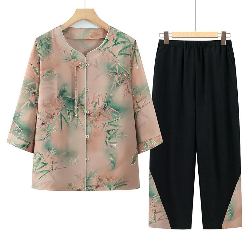 

Versatile Casual Two-Piece Pants Set for Mothers & Grandmothers – Stylish Summer Outfit XL -- Recommended 90-105 jin зелёный